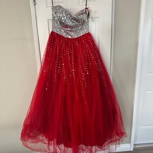 Red and Silver Sequin Gown